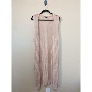 MORAL FIBER Women's 1X Long Open Knit Sleeveless Duster Cardigan Sweater Peach